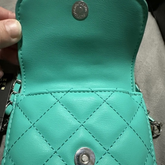 Badgley Mishka Teal Vegan Leather Crossbody Bag Purse Phone Case with Studs - Picture 3 of 9